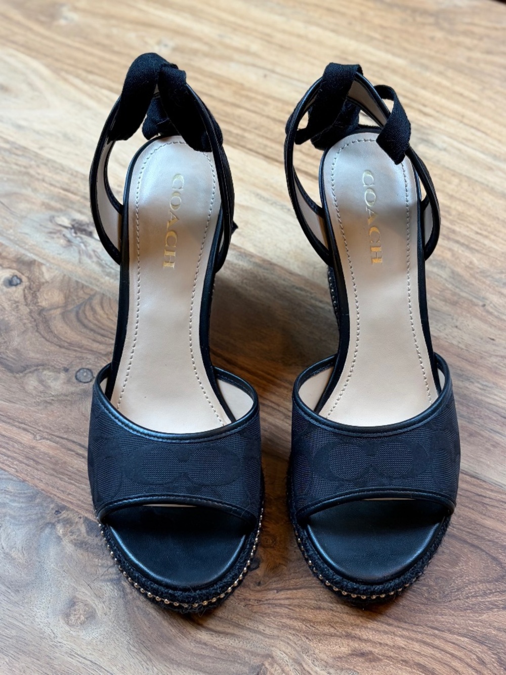 Coach monogram ankle tie espadrilles size 9.5